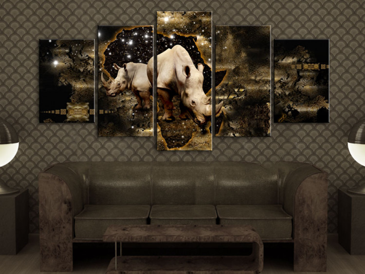 Quadro pintado Golden Rhino (5 Parts) Wide 50002 additionalImage 3