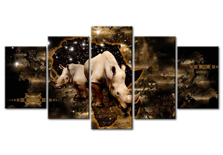 Tableau contemporain Golden Rhino (5 Parts) Wide 50002