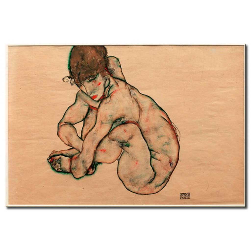 Schilderij  Egon Schiele: Kauernder Mädchenakt