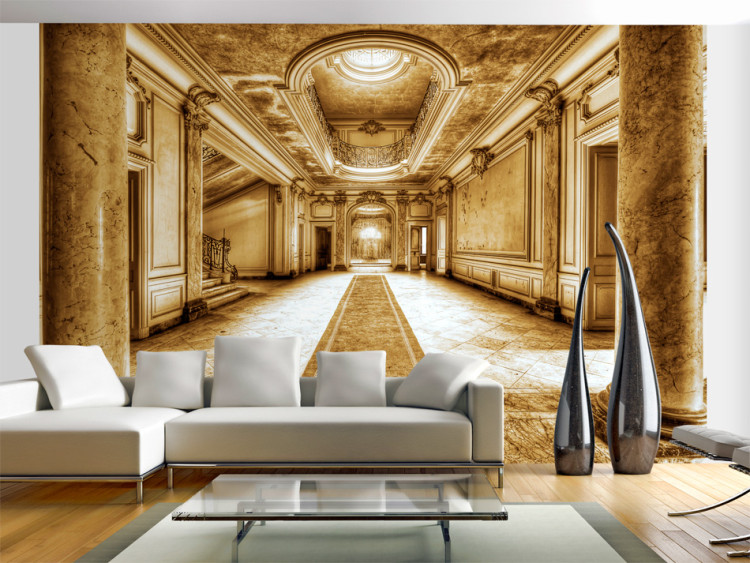 Wall Mural Marble Mystery - Sepia Elements of Classical Architecture in Gold 60202