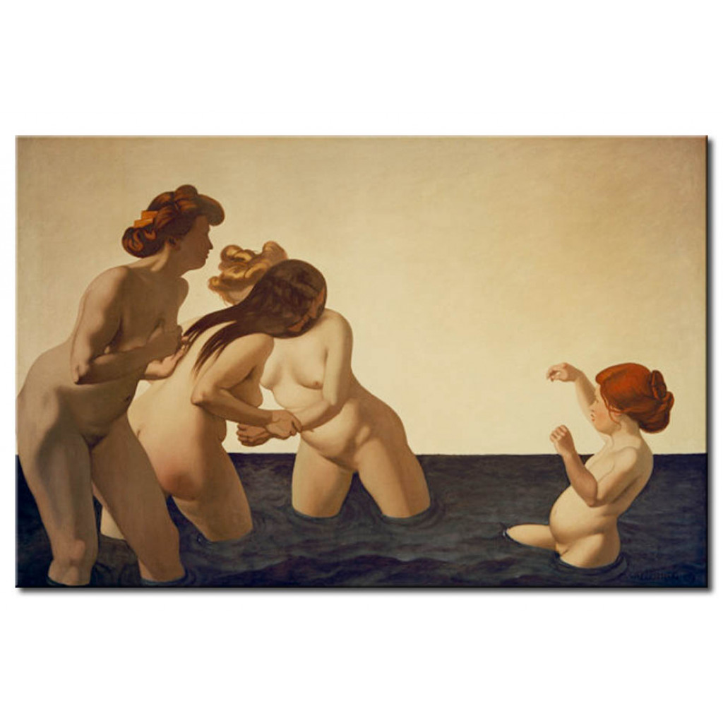 Schilderij  Félix Vallotton: Trois Femmes Et Une Petite Fille, Jouant Dans L'eau