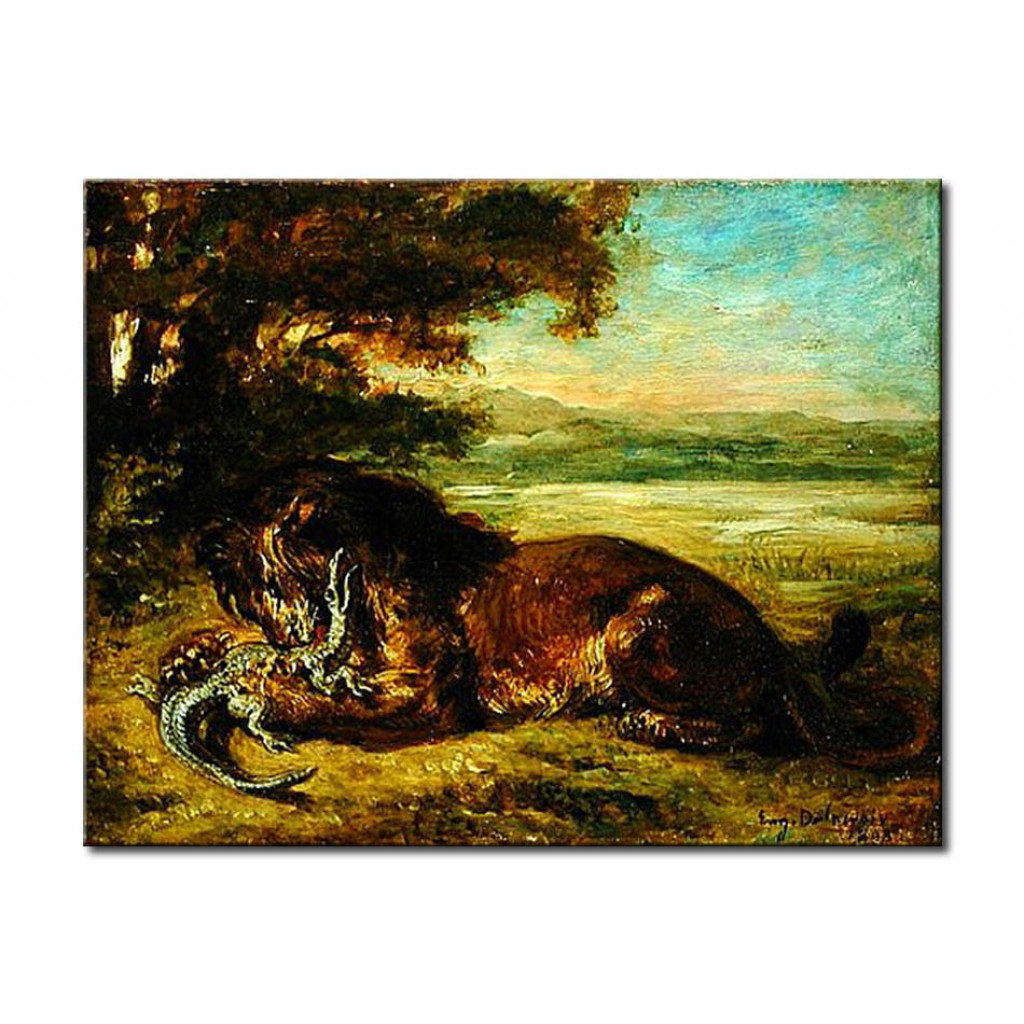 Schilderij  Eugène Delacroix: Lion And Alligator