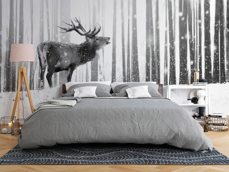 Mural de parede Deer in the Snow (Black and White) 126812