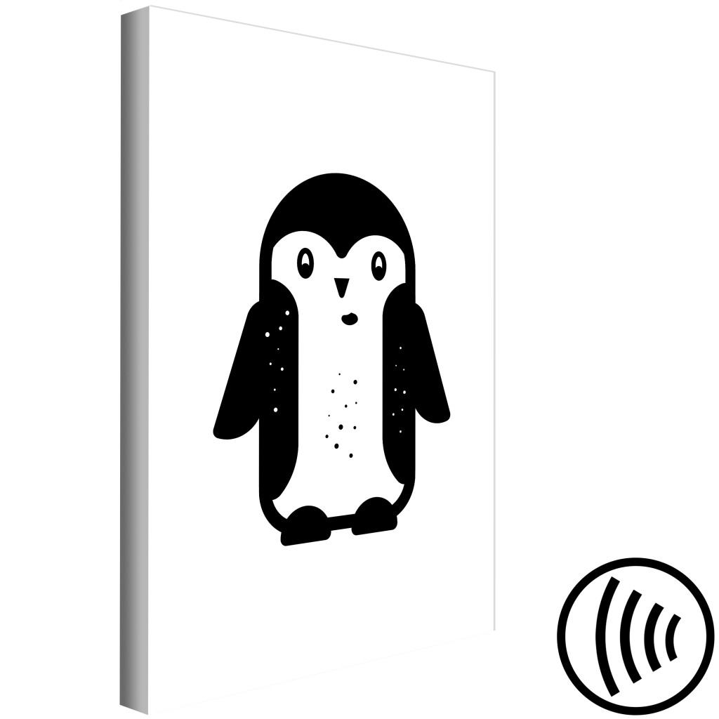 Pintura Em Tela Pequeno Pinguim - Desenho Animado De Pequeno Animal, Em Preto E Branco