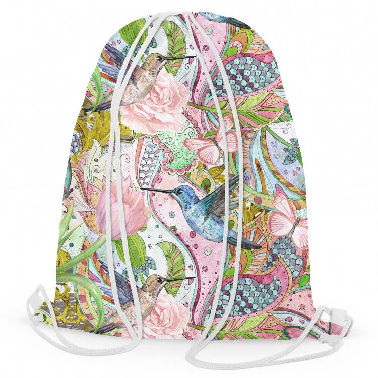 Backpack Spring and hummingbirds - ornamental floral pattern with exotic birds 147412