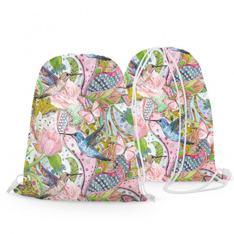 Backpack Spring and hummingbirds - ornamental floral pattern with exotic birds 147412 additionalImage 3