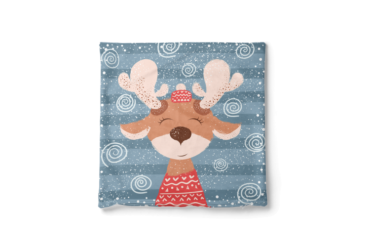 Decorative Velor Pillow Reindeer in the snow - smiling animal on a blue striped background  148512 additionalImage 5