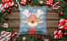Decorative Velor Pillow Reindeer in the snow - smiling animal on a blue striped background  148512 additionalThumb 2