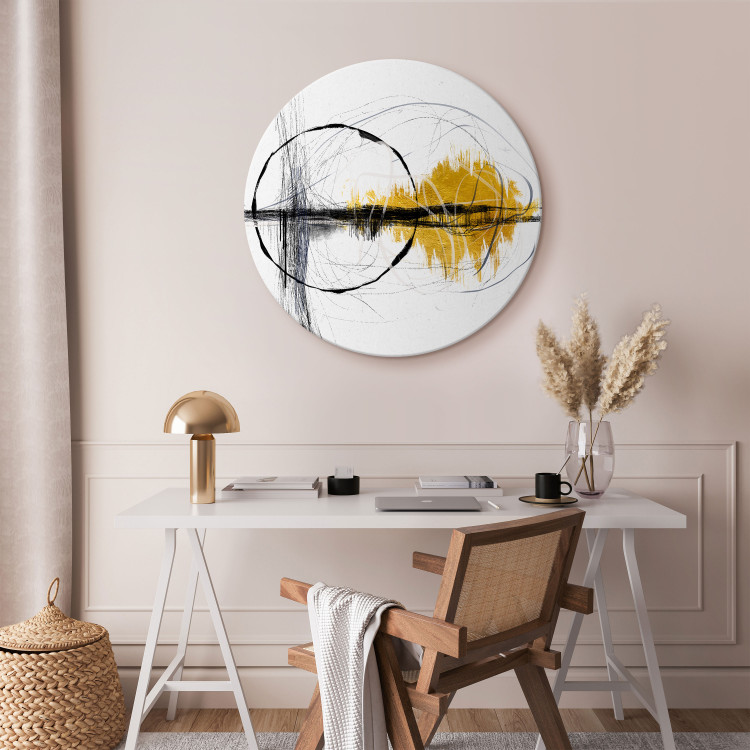 Round Canvas Golden Sunrise - Artistic Abstraction With Irregular Lines 148612 additionalImage 2