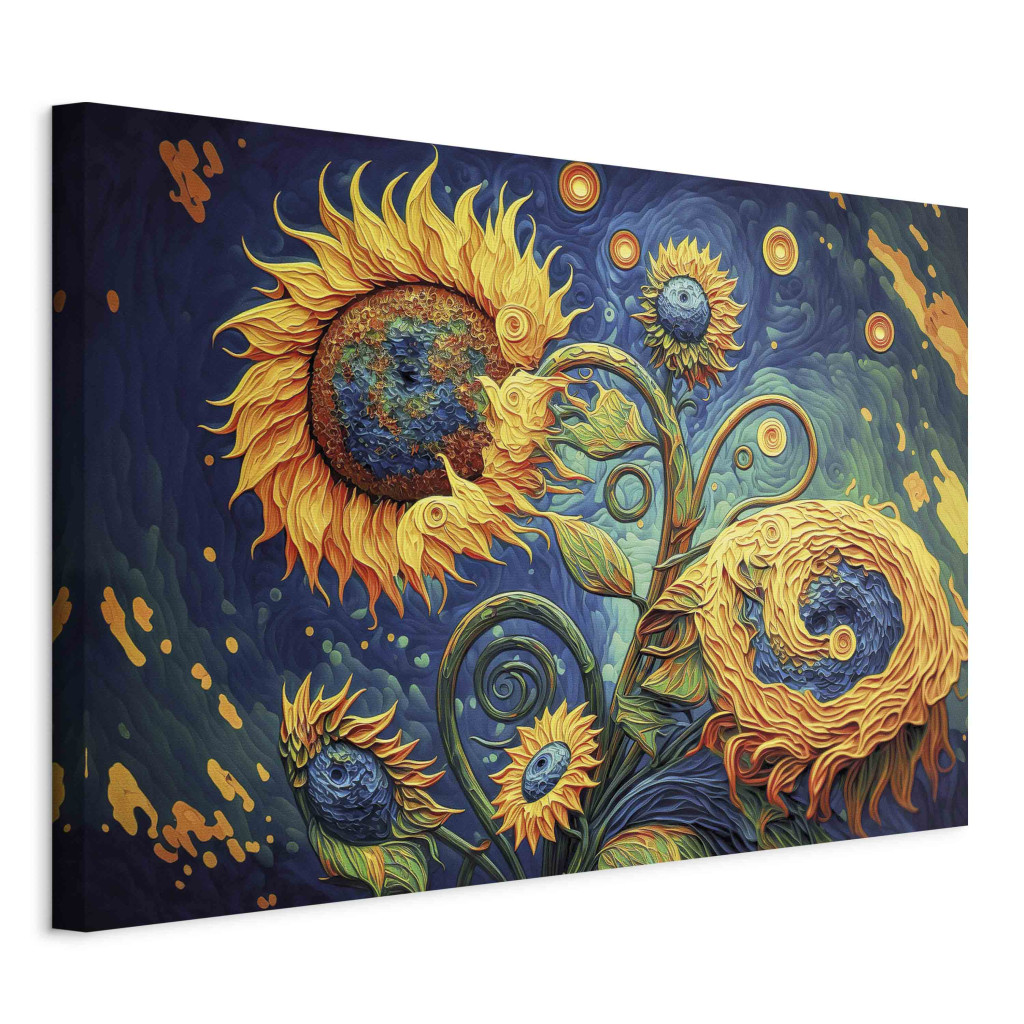 Schilderij Sunflowers Against The Night Sky - Composition Generated By AI [Large Format]