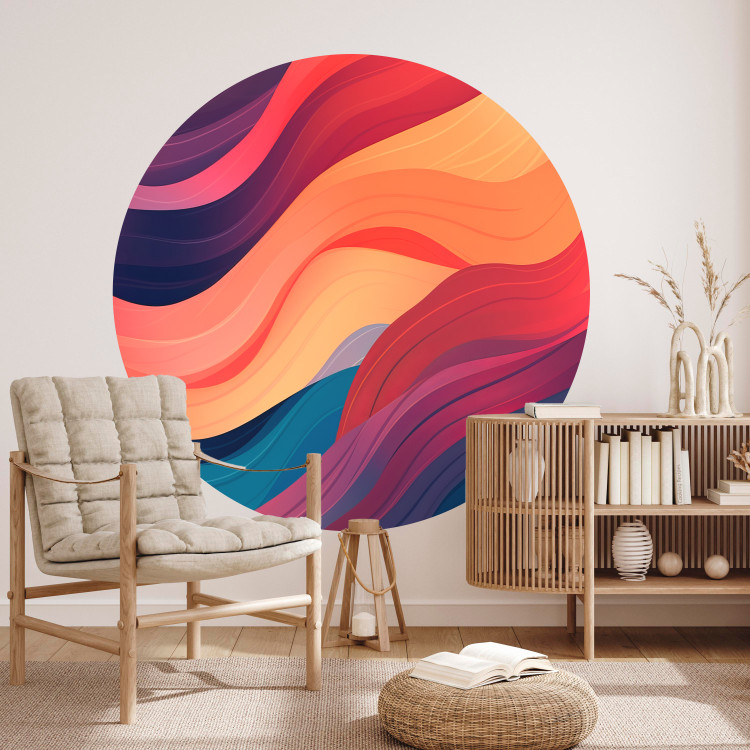 Round wallpaper Colorful Waves - Abstraction in Shades of Orange and Purple