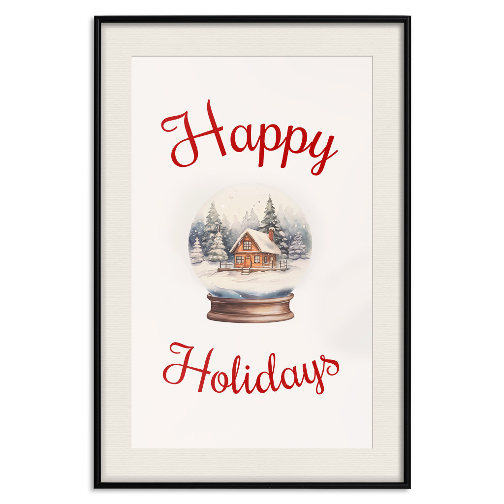 Muur Posters Christmas Land - Watercolor Snow Globe With House And Christmas Trees