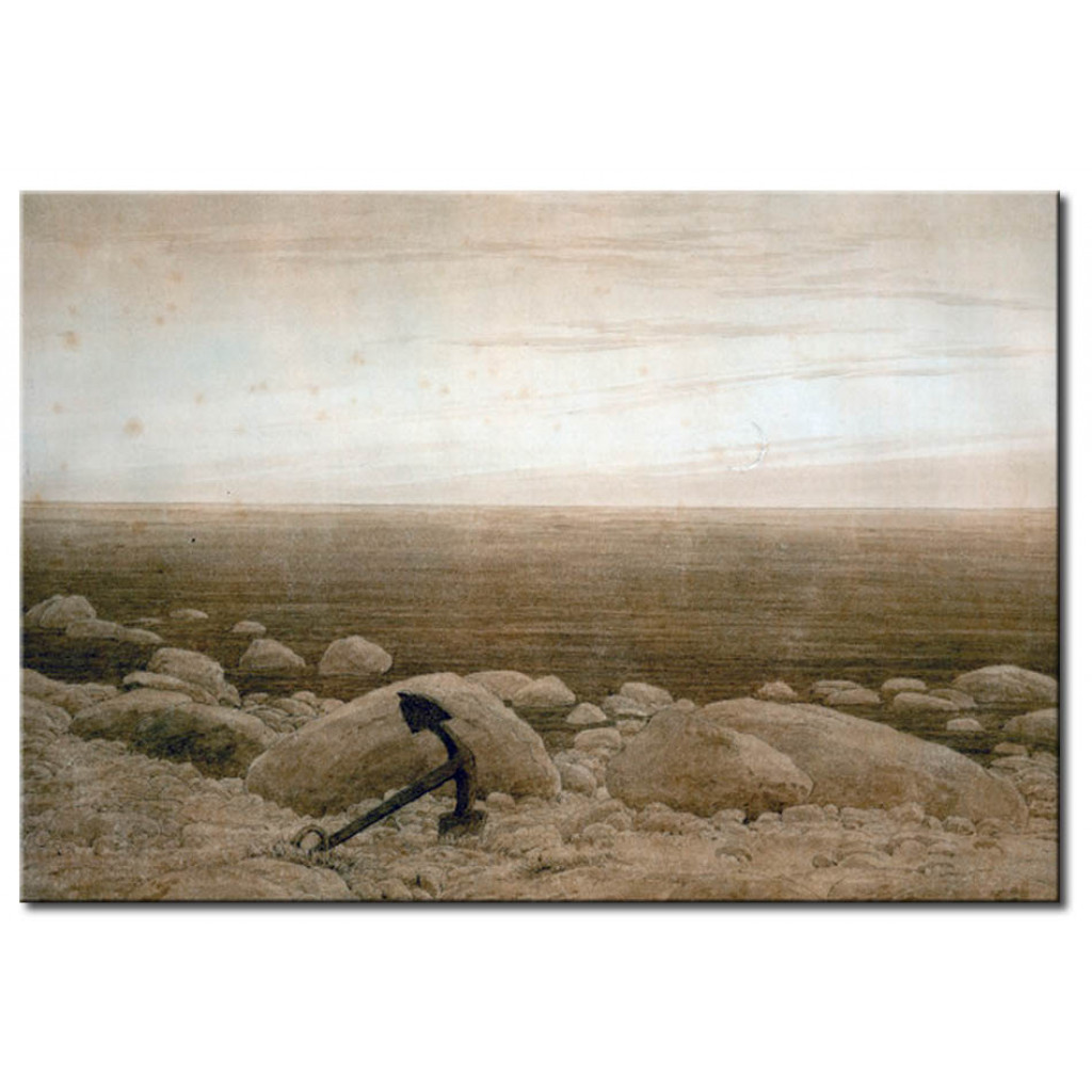 Schilderij  Caspar David Friedrich: Stony Beach With Anchor And Crescent Moon
