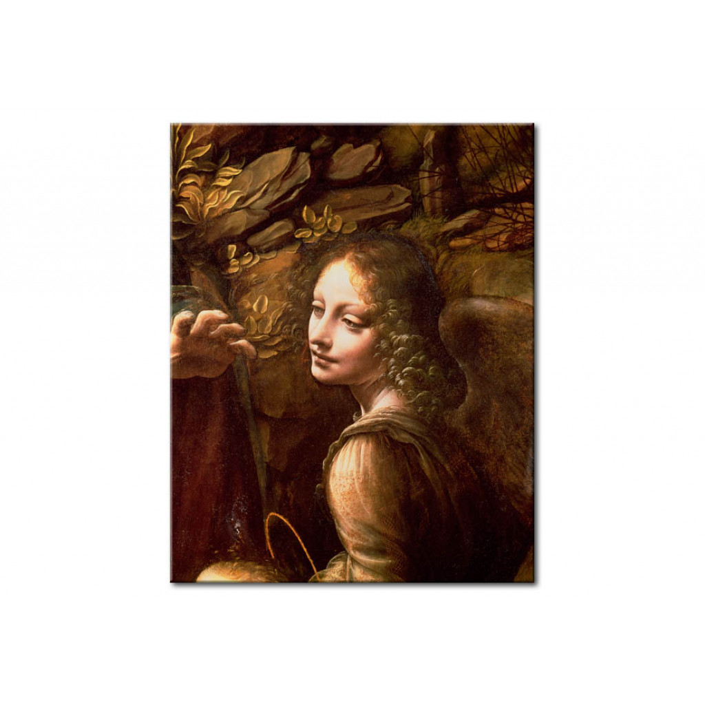 Schilderij  Leonardo Da Vinci: Detail Of The Angel, From The Virgin Of The Rocks (The Virgin With The Infant St. John Adoring The Infant Christ Accomp
