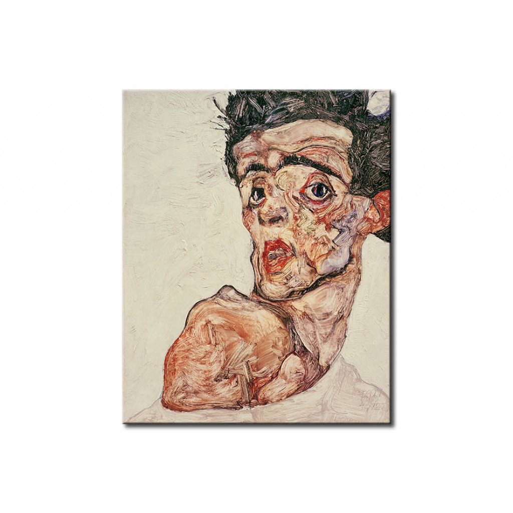 Schilderij  Egon Schiele: Selfportrait With Naked Shoulder Pulled Up