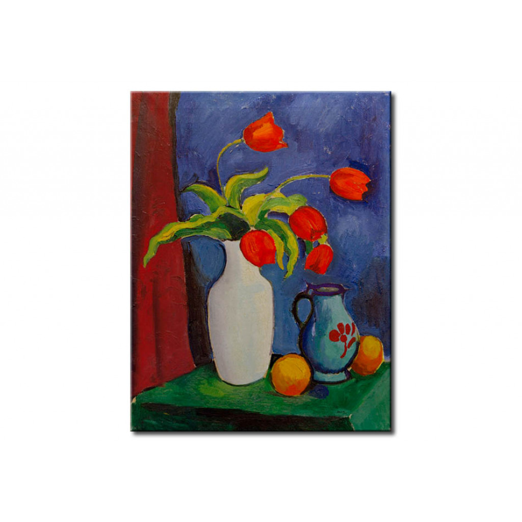 Canvastavla Rote Tulpen In Weißer Vase