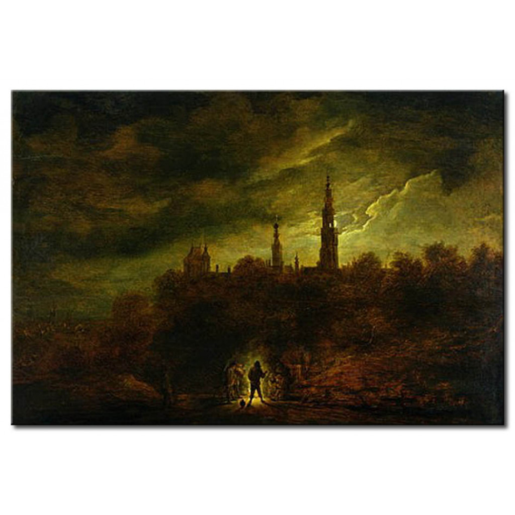 Schilderij  David Teniers The Younger: Moonlight Landscape