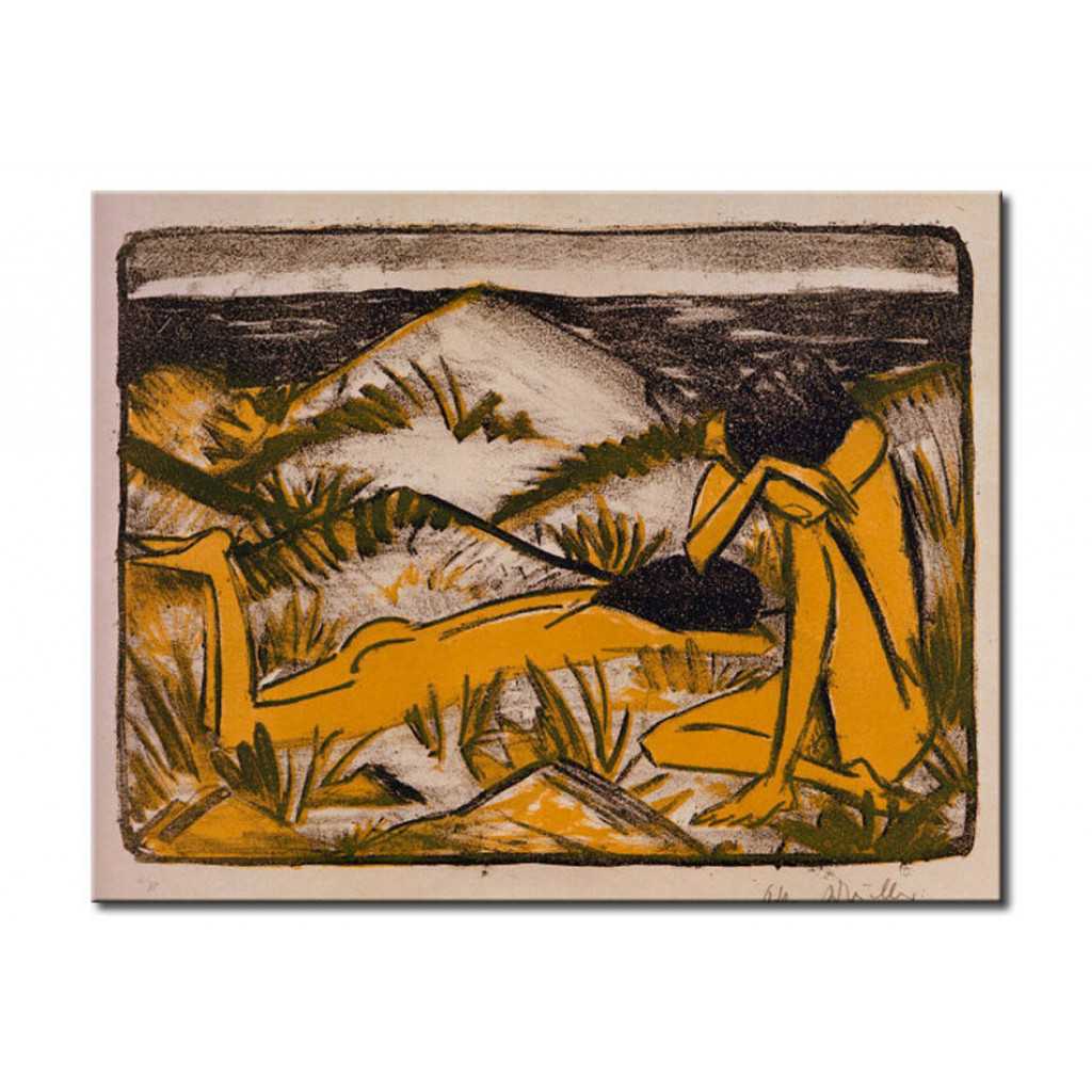 Schilderij  Otto Mueller: Ein In Den Dünen Sitzendes Und Ein Liegendes Mädchen