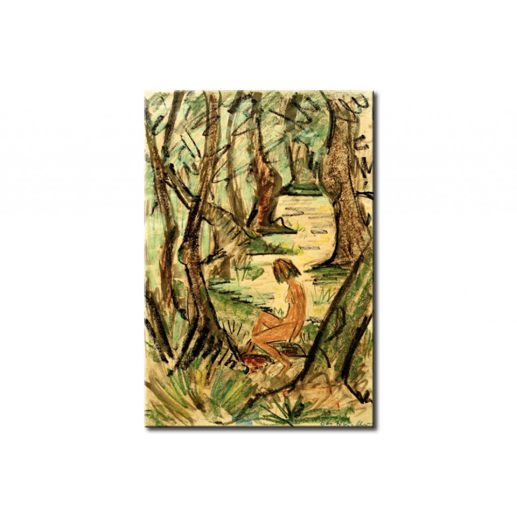 Schilderij  Otto Mueller: Akt In Waldlandschaft