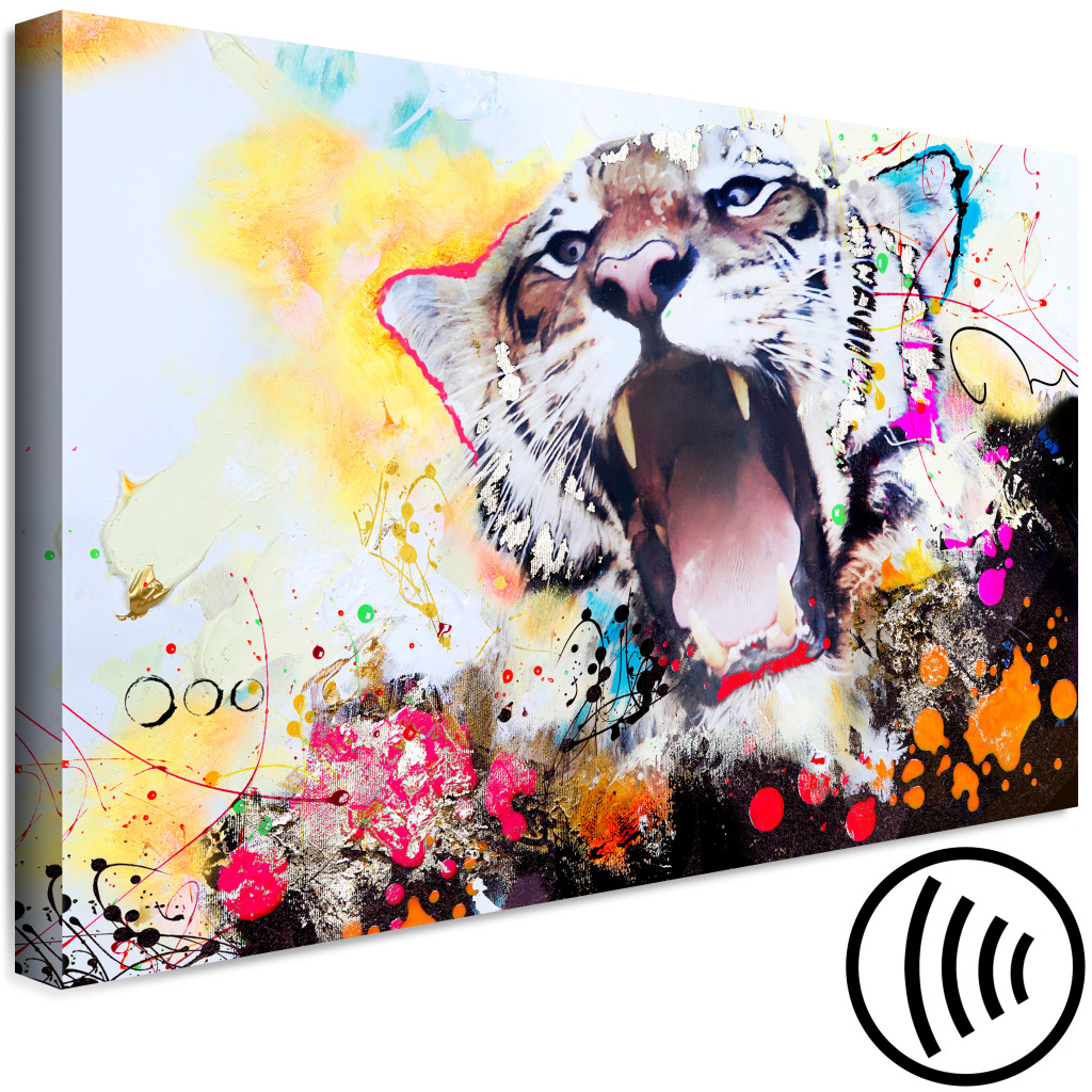 Schilderij  Katten: Pop Art Brul Van De Natuur (1-delig) - Dier In Een Explosie Van Kleuren