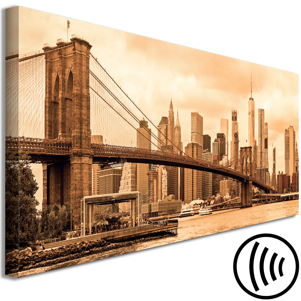 Konst Manhattan I Panorama - Den Berömda Manhattan Bridge I Sepiatoner