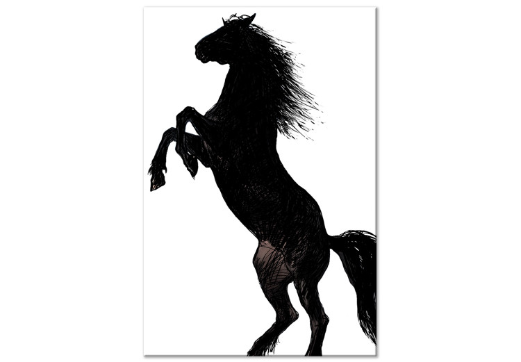 Cuadro en lienzo Caballo - dibujos animados en blanco y negro de silueta de un caballo