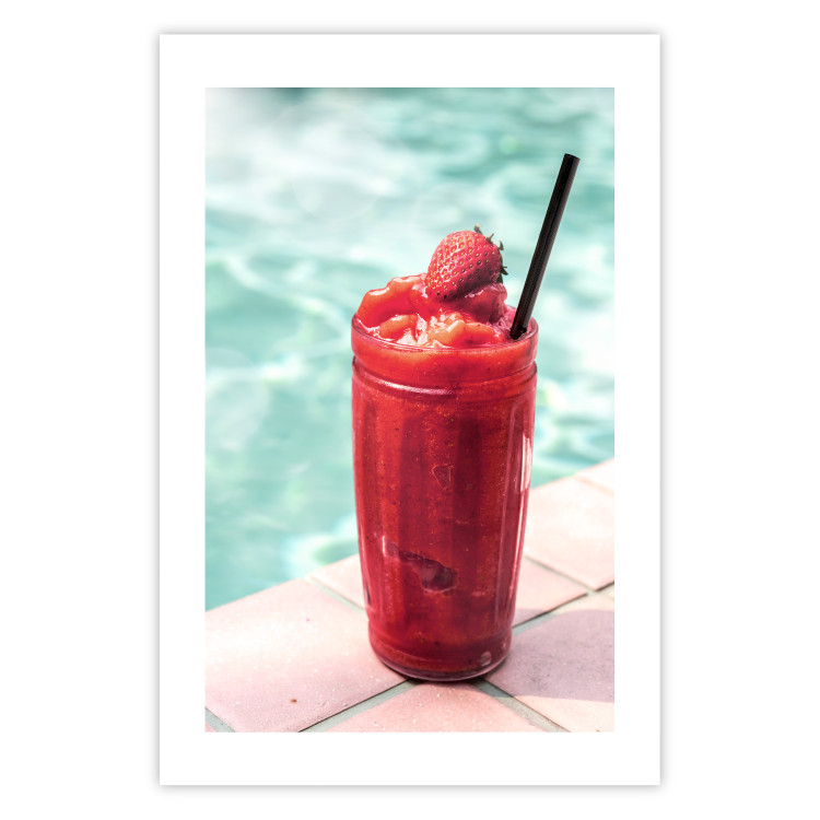 Poster Holiday Cocktail - Strawberry Cold Smoothie in the Summer by the Swimming Pool 144122