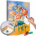 Obraz do malowania po numerach Delikatne goździki - kolorowe kwiaty, piasek, woda i zielone liście 144522