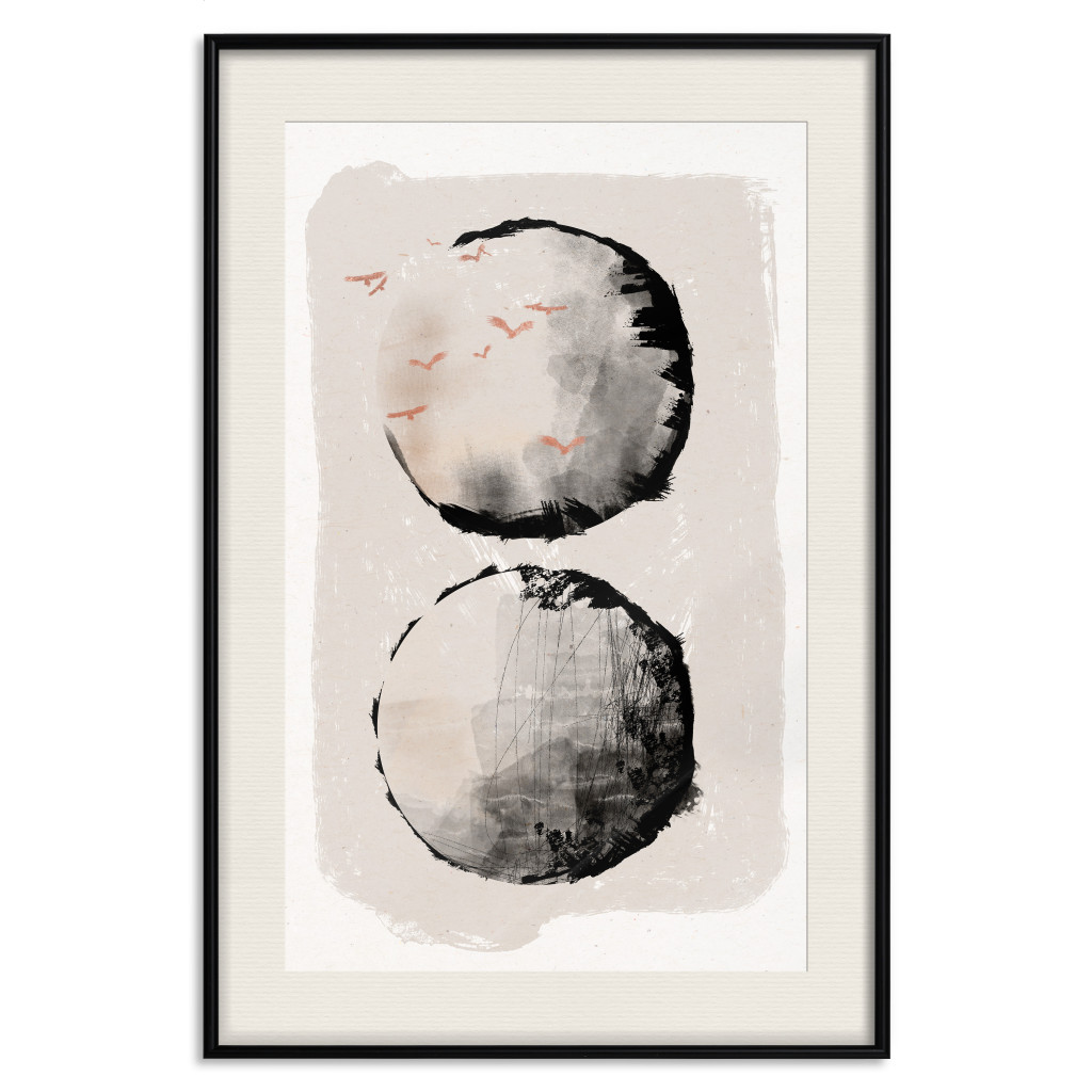 Poster Decorativo Two Moons - Expressive Circles In Beige And Black Tones