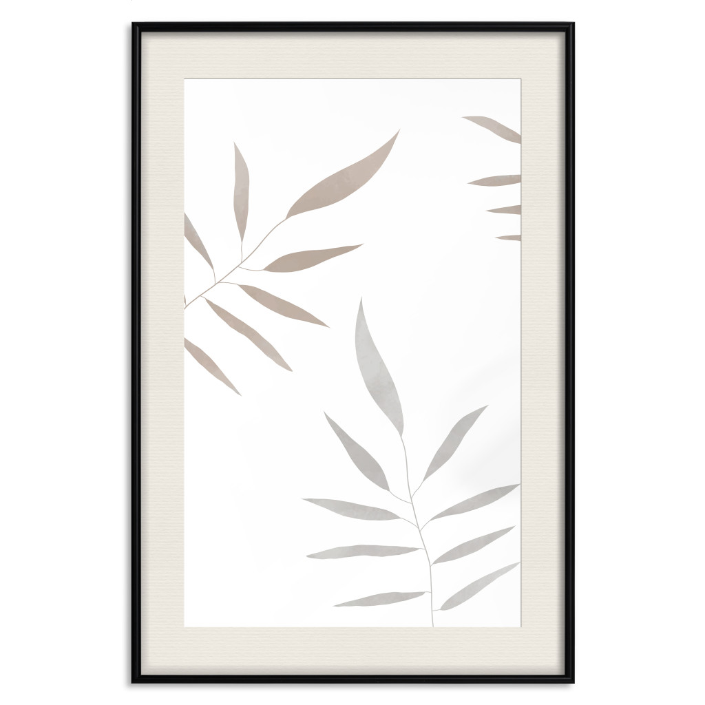 Plakat: Akwarelowe Liście - Szare I Brązowe Malowane Rośliny Na Białym Tle