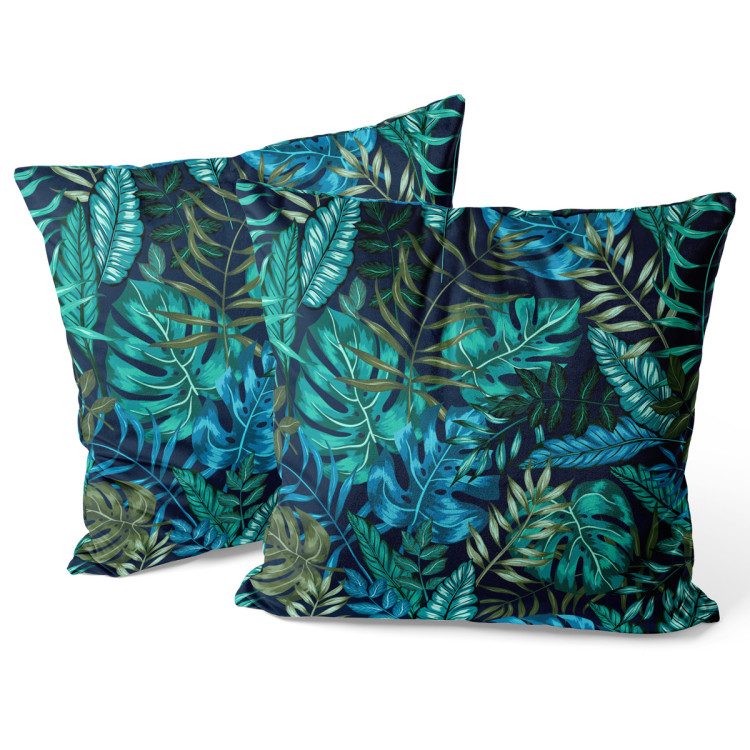 Sammets kudda Monstera in blue glow - plant motif with exotic leaves 147122 additionalImage 3