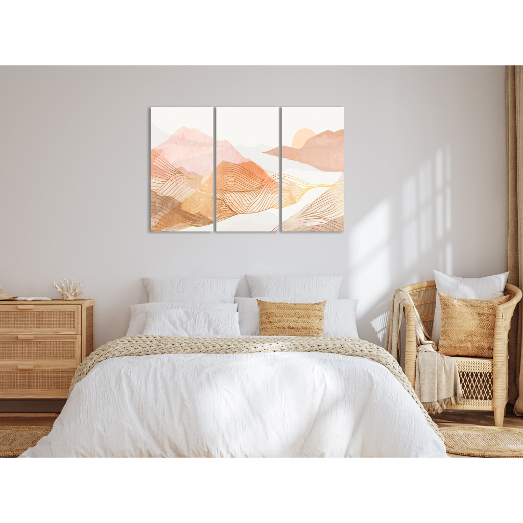 Schilderij  Minimalistische : Abstract Mountains - Delicate Landscape In Honey Colors