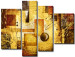 Cuadro decorativo Abstracción dorada (4 piezas) - fantasía con figuras geométricas 47322