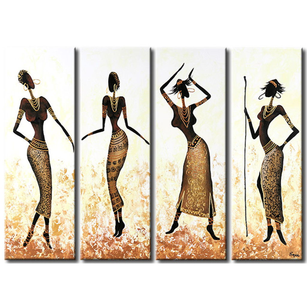 Schilderij  Mensen: Dans Van Afrikaanse Meisjes In Goud