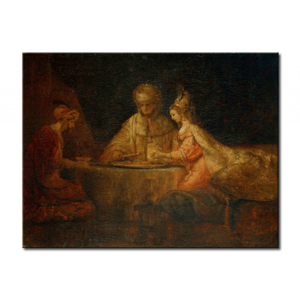 Schilderij  Rembrandt: Ahasuerus And Haman At The Feast Of Esther