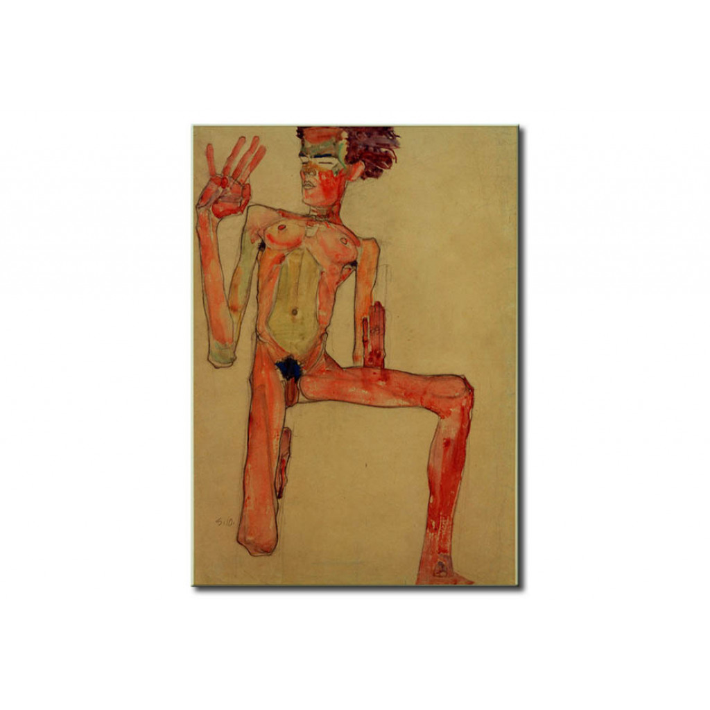 Schilderij  Egon Schiele: Kneeling Selfportrait