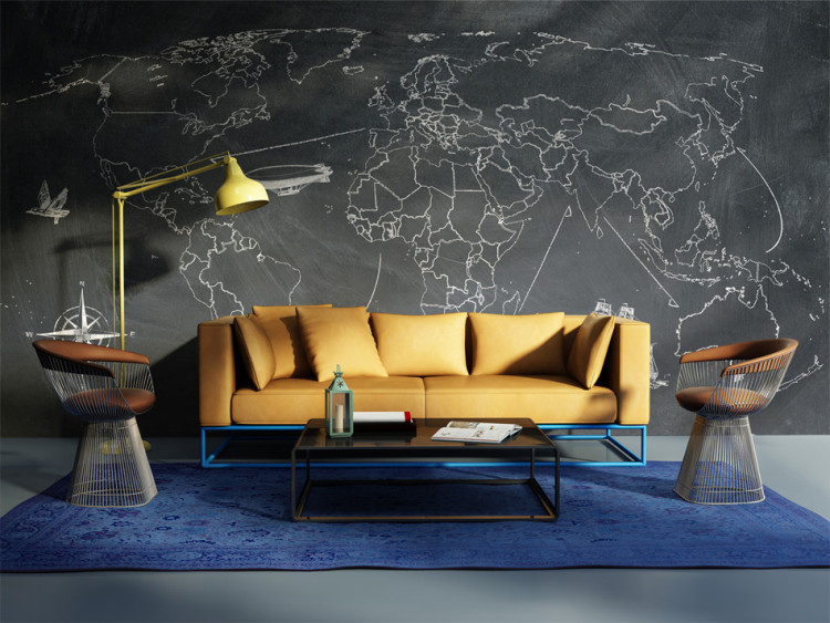 Wall Mural World Map - Continents on a Black Background with Spanish Labels 60022