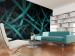 Wall Mural Perspective - Dark Green Stripes with 3D Illusion and Black Space 60122