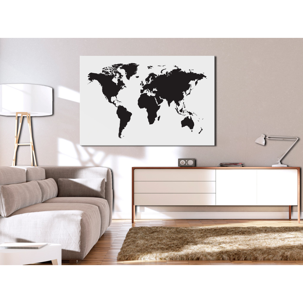 Schilderij  Kaarten Van De Wereld: World Map: Black & White Elegance