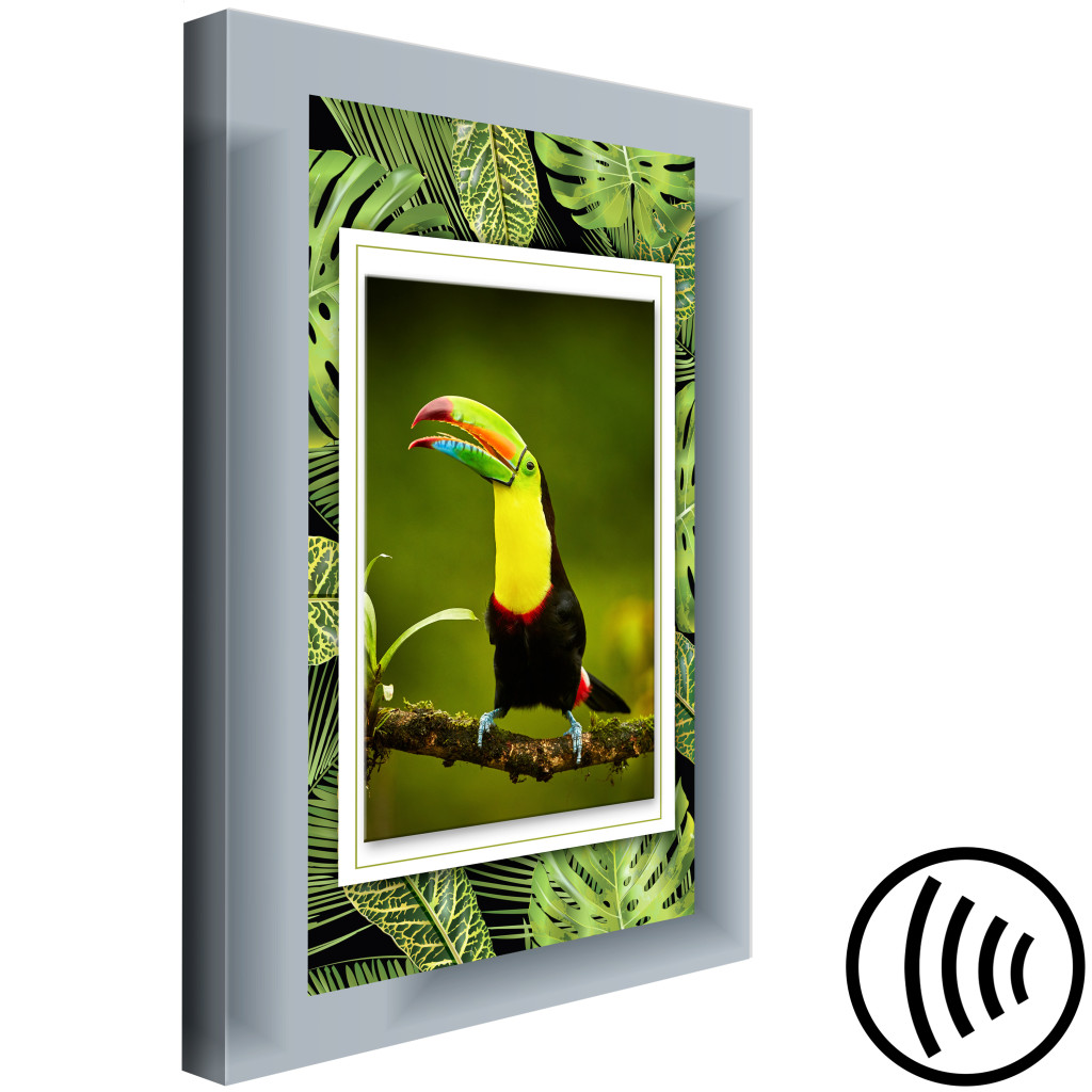 Schilderij  Vogels: In Het Land Van Tropische Bladeren (1-delig) - Vogel Op De Achtergrond Van De Jungle