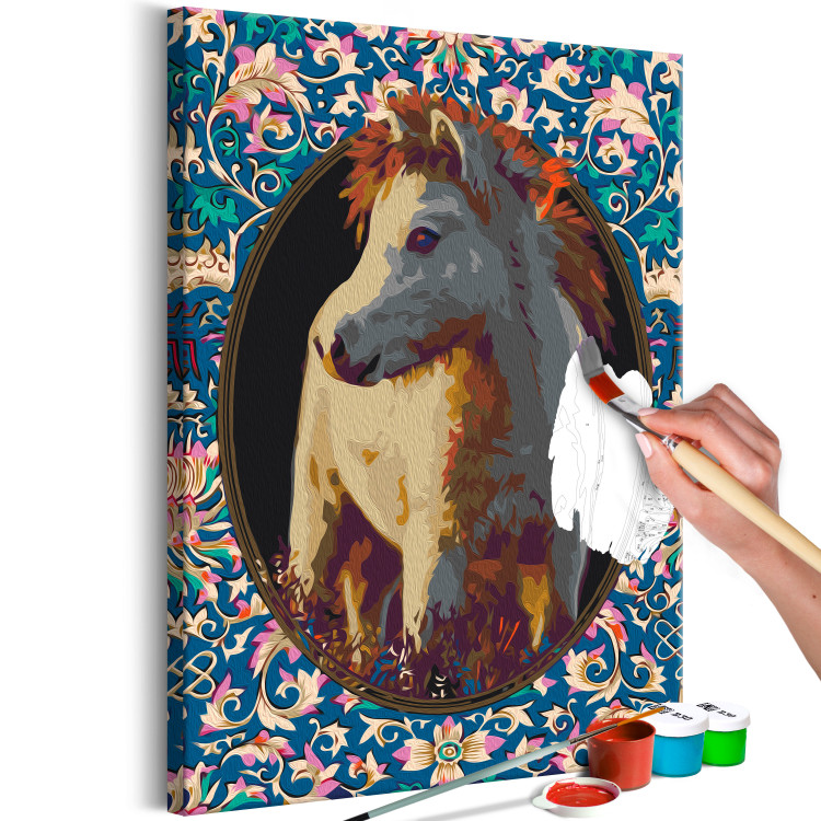Paint by number Magic Animal - Portrait of a Beige Horse among Colorful Flowers 146532 additionalImage 3