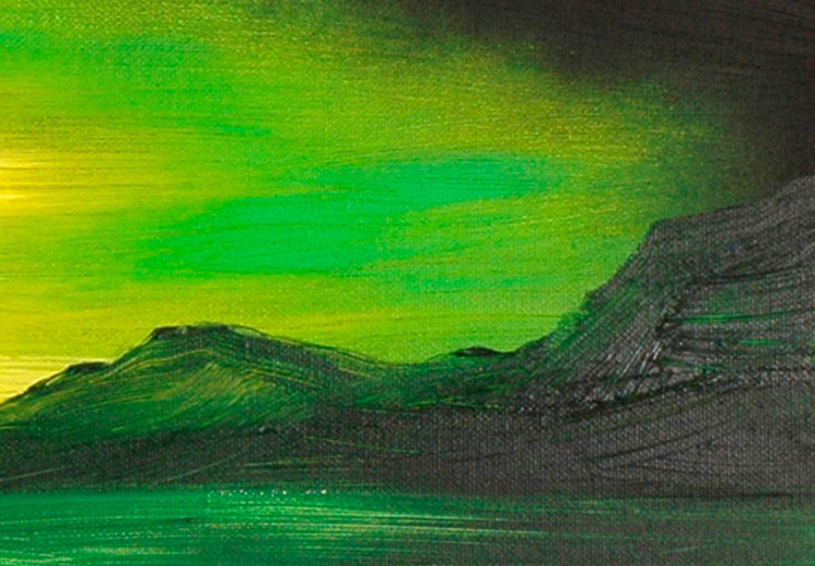 Quadro pintado Paisagem oriental - paisagem montanhosa, tons verdes e fundo vermelho 49732 additionalImage 2