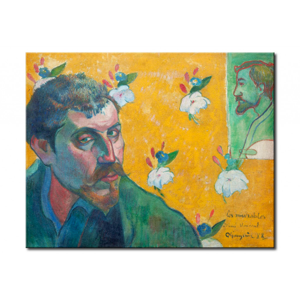 Schilderij  Paul Gauguin: Selfportrait With The Portrait Of Bernard Attributed To Vincent Van Gogh (Les Misérables)