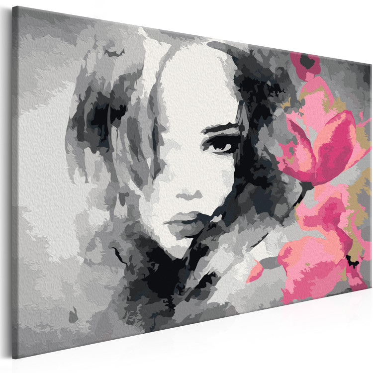 Cuadro para pintar con números Retrato en blanco y negro con una flor rosa 107142 additionalImage 5