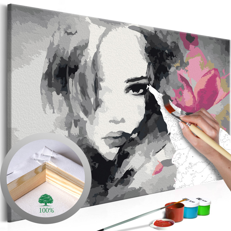 Paint by number Black & White Portrait With A Pink Flower 107142