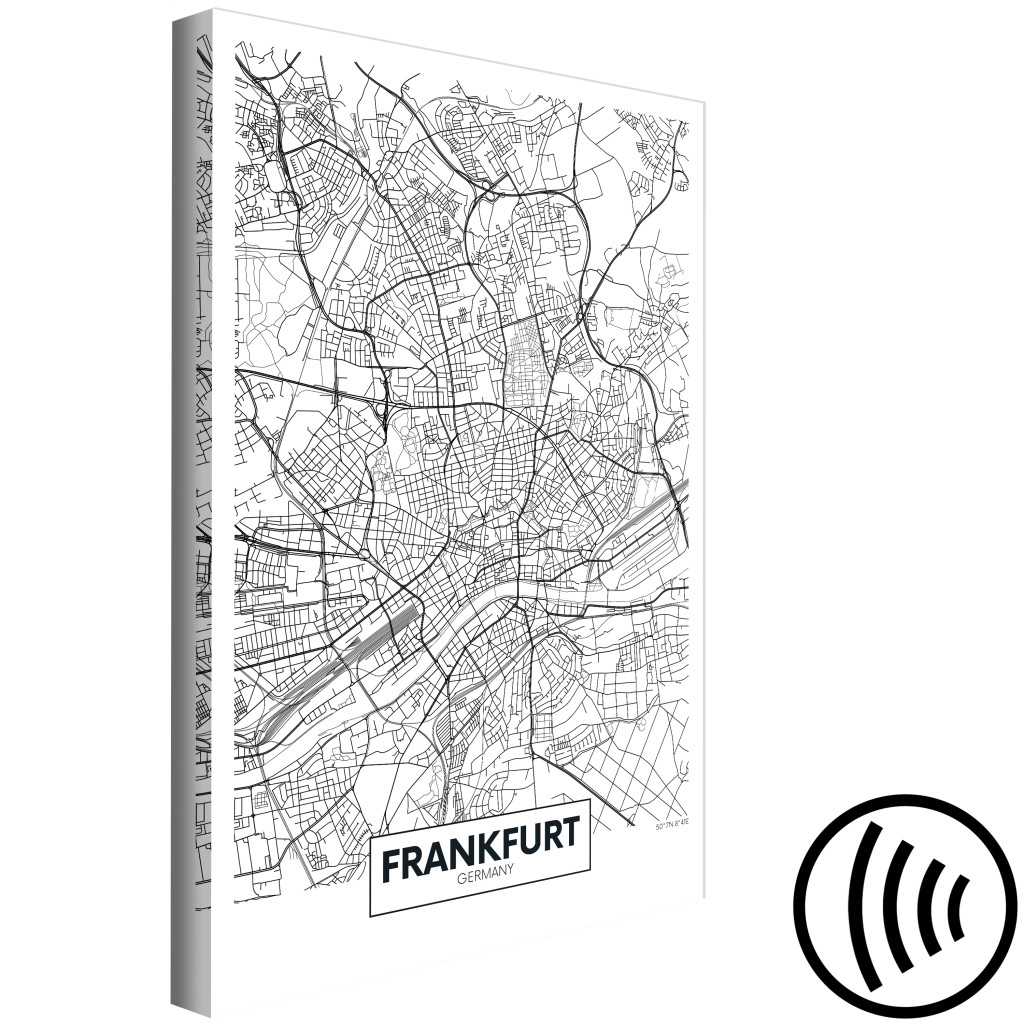 Quadro Ruas De Frankfurt - Preto E Branco, Mapa Linear Da Cidade Alemã