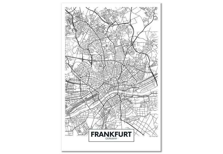 Quadro su tela Strade di Francoforte - mappa lineare bianco-nera della città tedesca