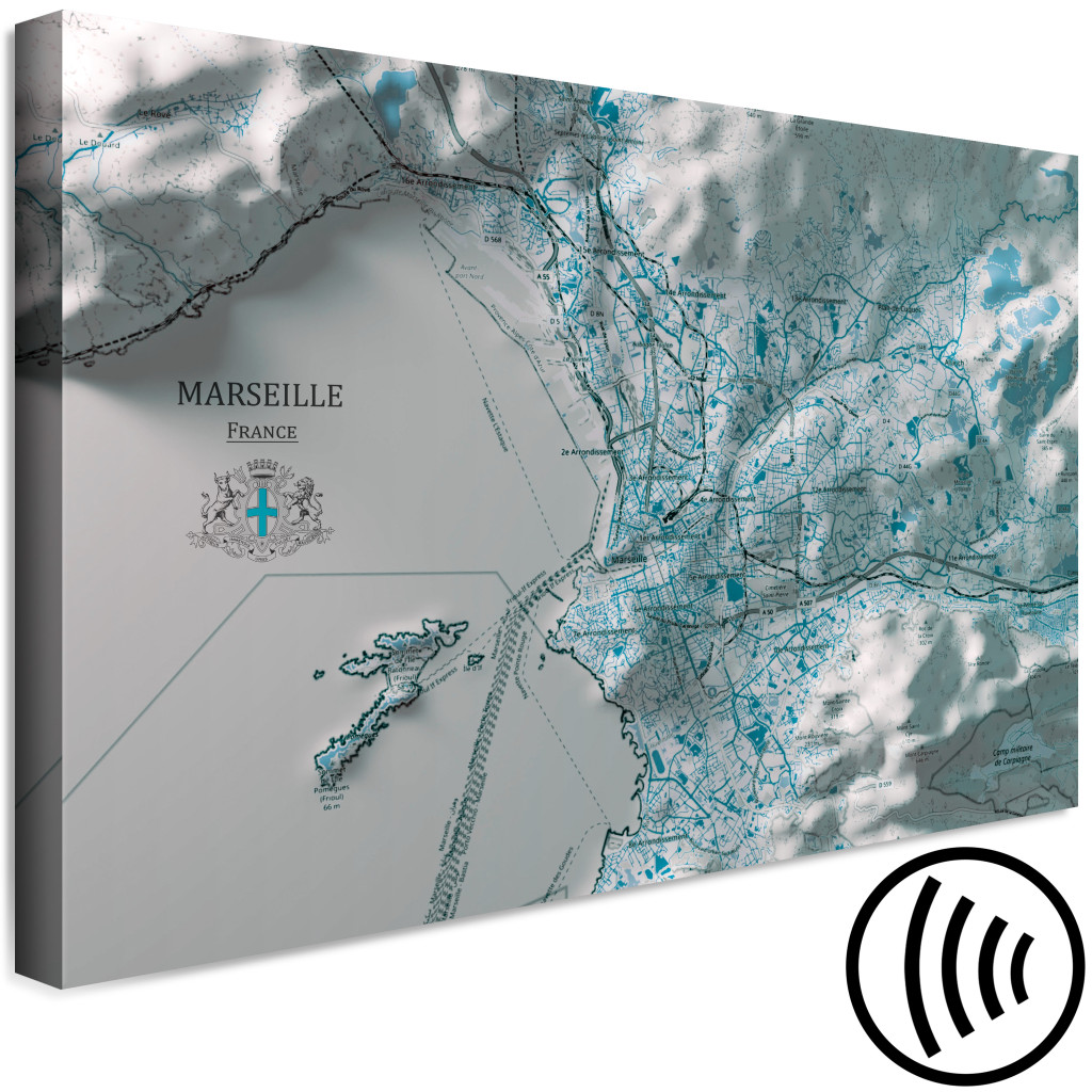 Quadro Pintado Mapa De Marselha - Mapa Da Cidade Francesa Com Uma Cadeia De Montanhas