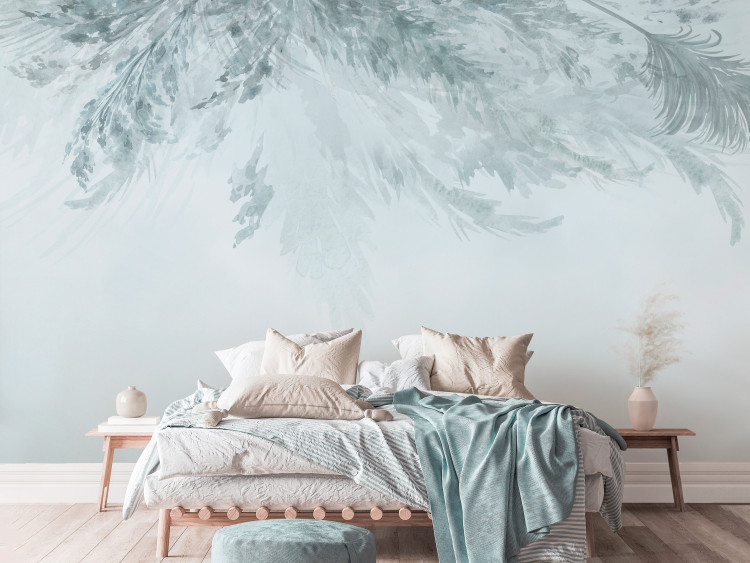 Wall Mural Landscape - painted dried flowers and leaves on a background in shades of blue