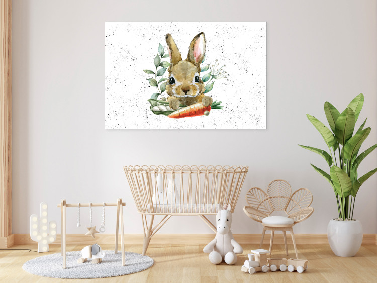 Canvas Print Rabbit With a Carrot - Painted Hare With Vegetables on a Speckled Background 145742 additionalImage 3